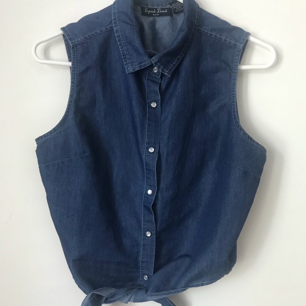 Denim tie crop top